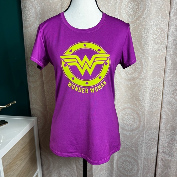 DC Comics Tops - DC Comics Wonder Woman Purple Fitted Graphic T-Shirt Pink and Yellow Medium